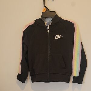 Nike Black Kids Zip Hoodie with Pastel Rainbow Sleeve Stripes